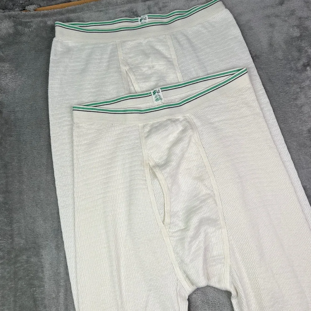 Hanes Thermal Long Johns Mens Large White Solid Waffle Knit Base Layer Pants VTG